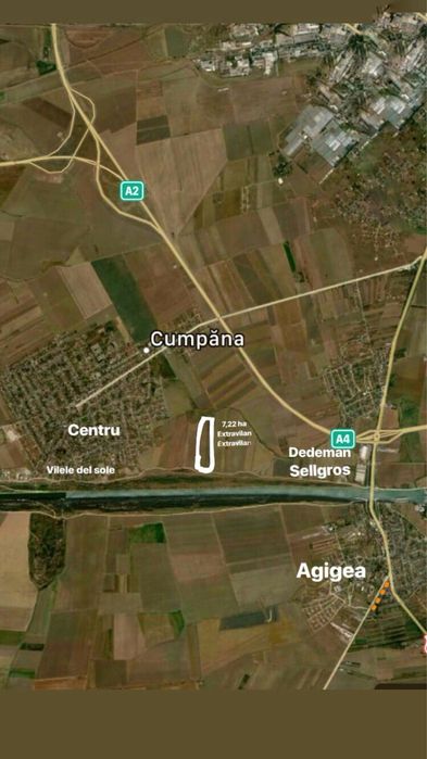 Teren 7.22 ha extravilan 2 parcele intre cumpana si dedeman,sellgros
