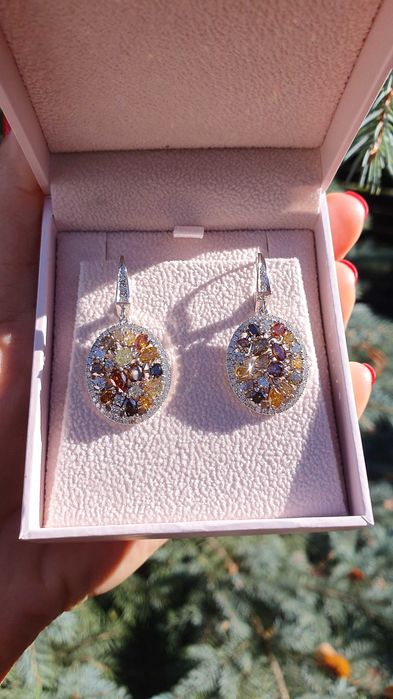 Cercei unicat Aur 14 kt cu Diamante Naturale si Fancy 6.42 ct