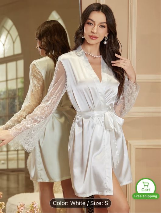 Сатенен бял халат за булка