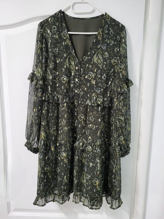 Rochie voal verde cu print