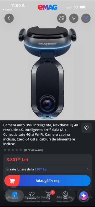Camera auto Nextbase IQ 4K, noua. doar desigilata ptr poze, cu tot ce include pachetul