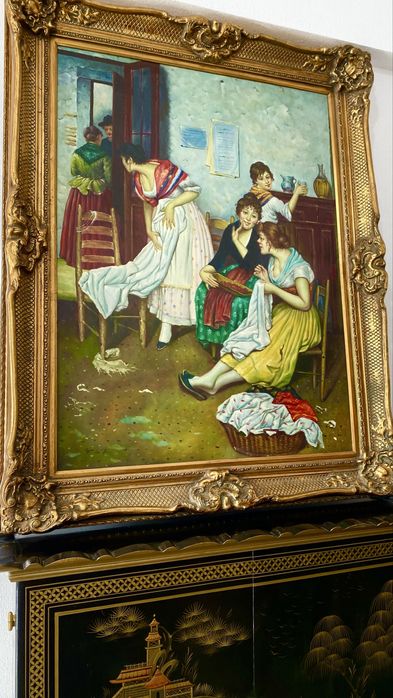 Tablou Dimensiuni Mari Pictat Ulei pe Panza Semnat Rama Lemn