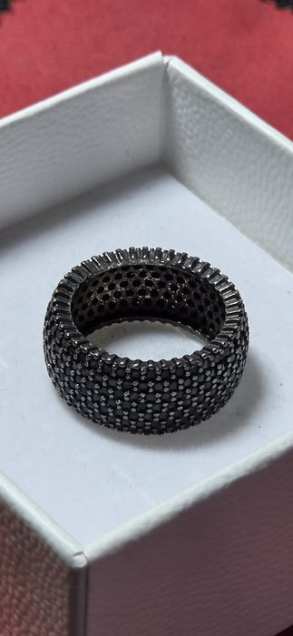 Inel lat din argint rodiat negru cu onix fațetat,10 mm
