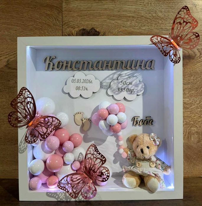 3д бебешка визитка.Луксозен подарък за изписване,погача,кръщене.