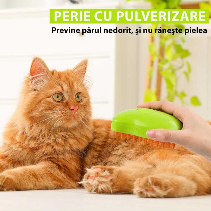Perie 3 in 1 multifunctionala pentru animale de companie, cu aburi
