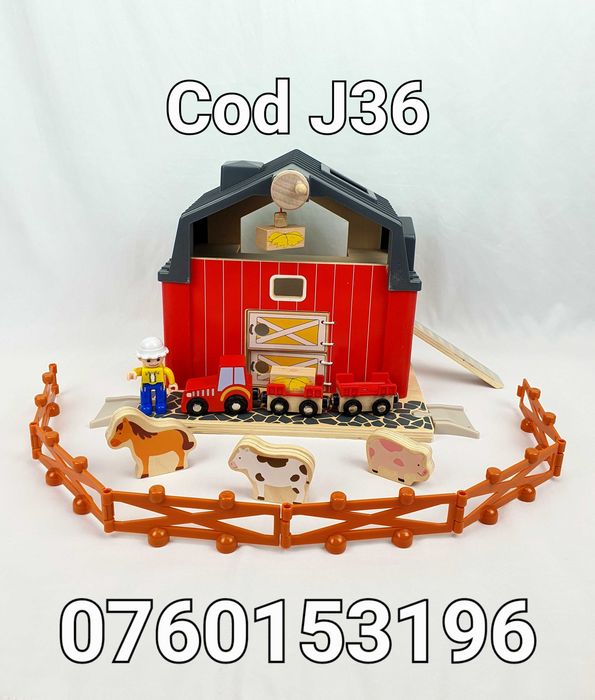 Ferma pt animale din lemn cu accesorii si animale- 19 accesorii- J36