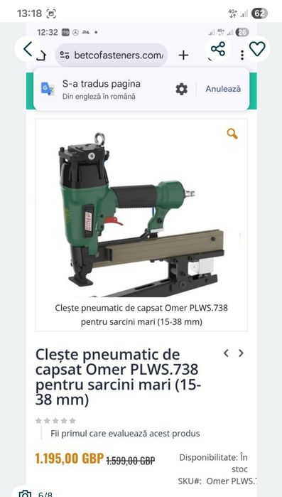 Clește pneumatic de capsat capse Ondulate Omer PLWS.738 Profi