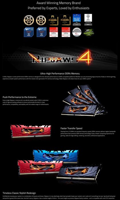 RAM 32GB 4x8gb G.SKILL Ripjaws 4 2400Mhz DDR4 KIT за компютър