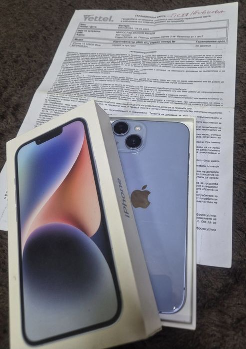 iPhone 14 Blue, 128gb-гаранция, комплект и аксесоари