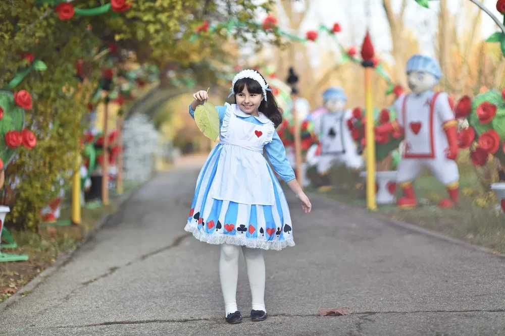 Rochie rochita Alice in Tara Minunilor NOUA 7 8 9 10 11 ani