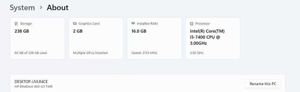Computer HP EliteDesk Intel I5 7400 DDR4 16GB, GTX 750TI, SSD