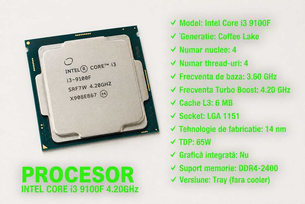 Procesor Intel Core i3 9100F 4.20GHz Cores: 4 Threads: 4 - Testat - Asigur montaj in sistemul clientului + pasta termica