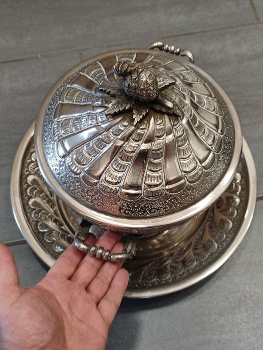 Посребрен Антикварен Комплект / Бонбониера / Фиала / Купа / Супник