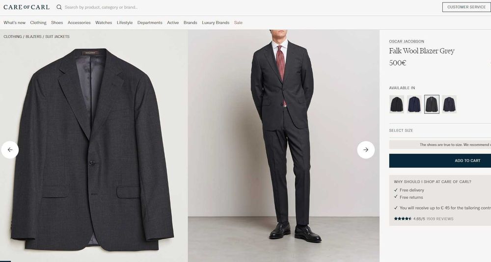 Sacou blazer de lux 50 L slim Oscar Jacobson lana super 120's gri