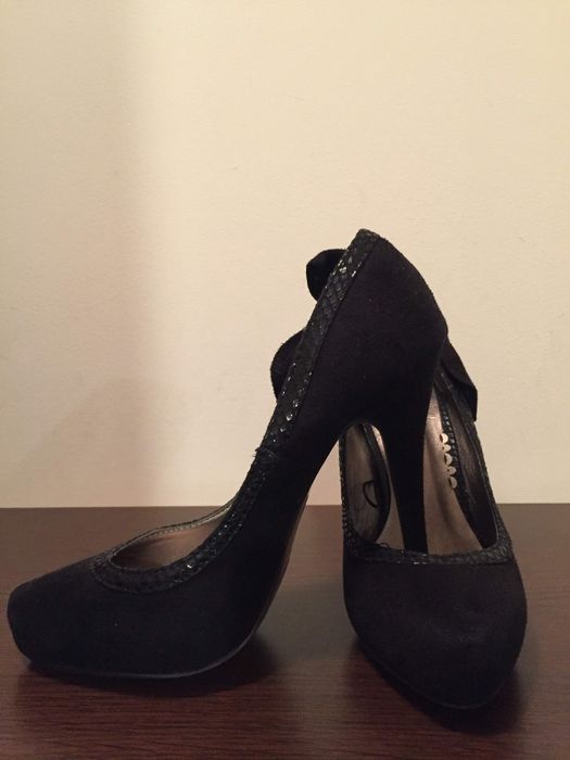 Pantofi dama cu toc, piele intoarsa, negru, 37, nou, Blanco Italia