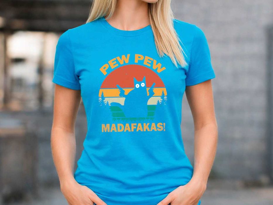 Дамска синя тениска „Pew Pew Madafakas“