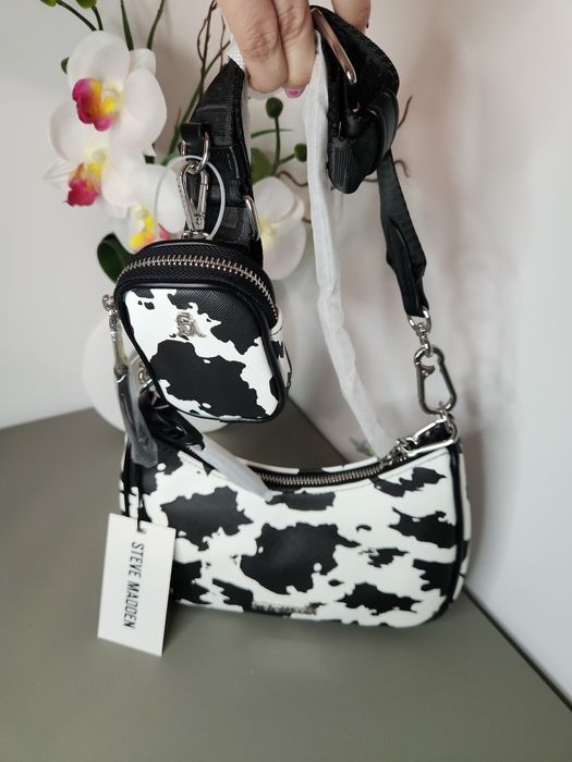 Steve Madden – дамска чанта с портмоне, черно-бял принт