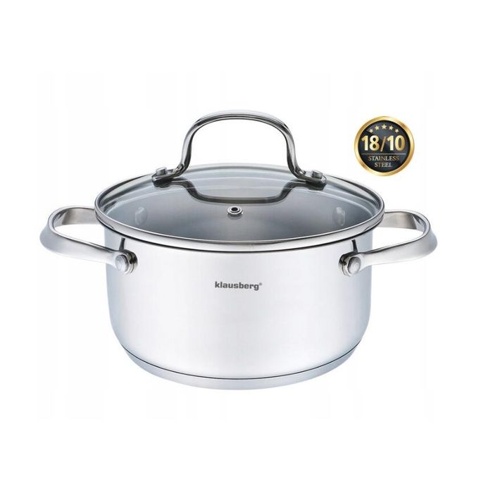 Oala din inox cu capac din sticla, 18cm 2,5litri, compatibila cu toate