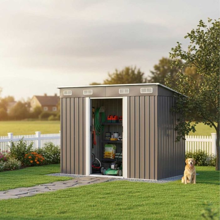 Метална градинска къща за инструменти с вентилация и заключване