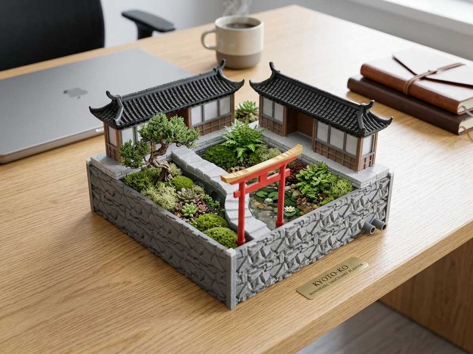 Ghiveci Zen - Templu Japonez cu Poarta Torii , Drenaj (21x21x14 cm)