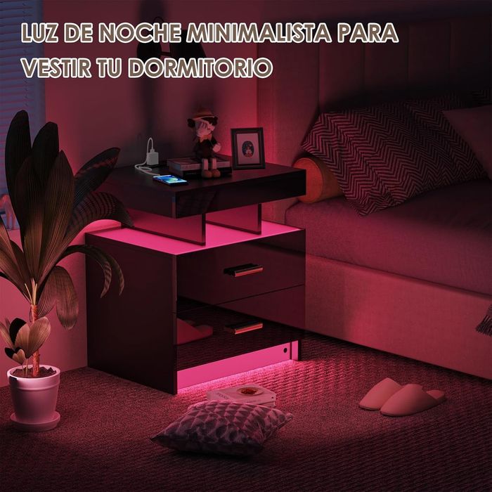 Промоция!Нощно шкафче с 2бр,чекмеджета и 16 цвята RGB LED/2 AC контакта, 2 USB порта