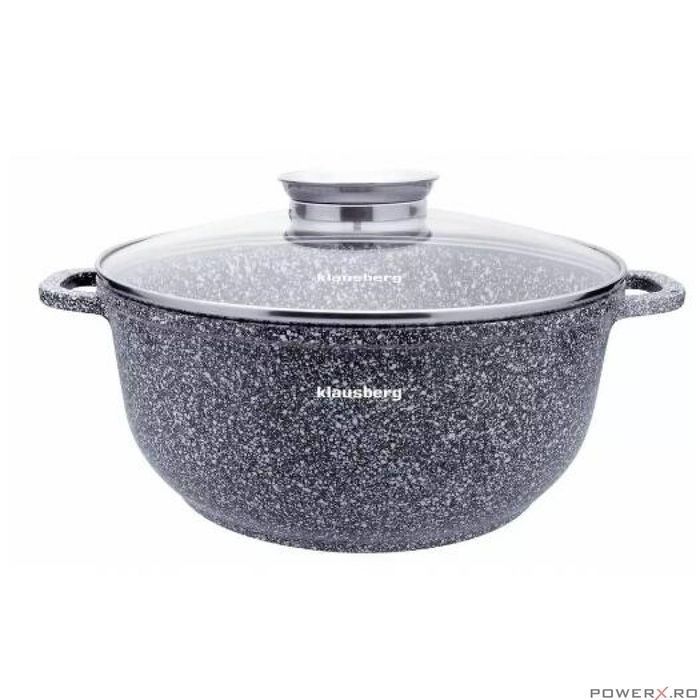 Oala cu capac, din aluminiu acoperita cu marmura, 5.6litri, 26cm, gri,