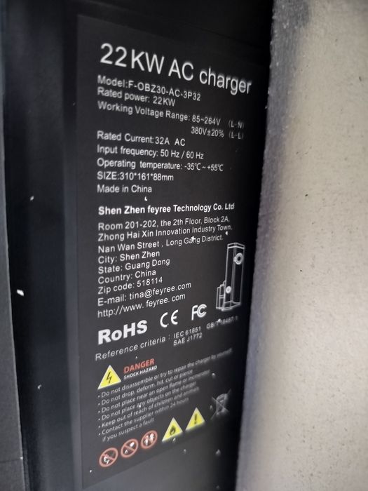 Statie de incarcare mașini electrice de 22 kw, 32A, trifazica