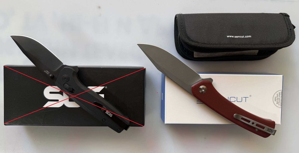 сгъваеми ножове SOG Terminus XR Black и SENCUT Snap Burgundy