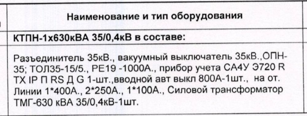 КТПН-1×630кВА 35/0,4кВ