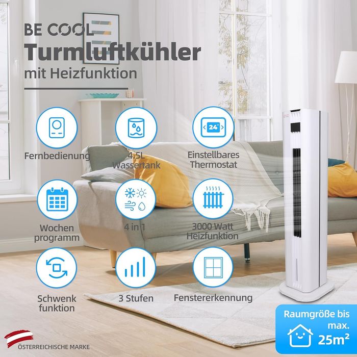 Мобилен климатизатор Be Cool 4 в 1 с охлаждане и отопление, 4.5L, 3000W
