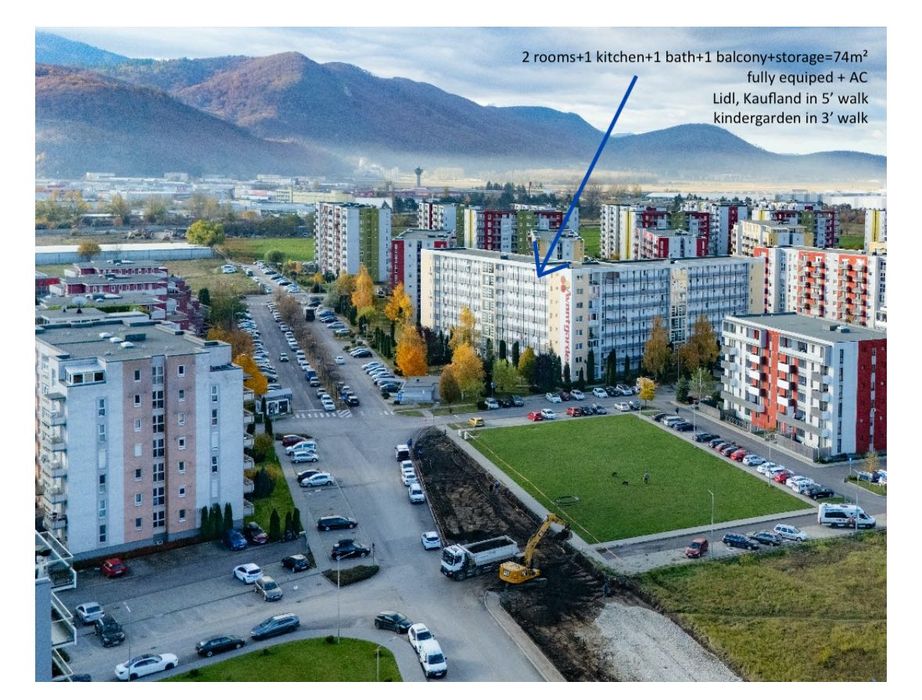 de închiriat apartament 2 camere /74m², boxă, vedere, 7/7, parcare in vecinatate