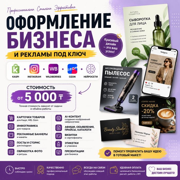 Оформление бизнеса и рекламы под ключ | Дизайн | ИИ | Kaspi