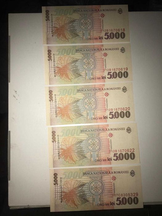 Bancnote 2000 lei , 5000 lei si 1000 lei; bancnota 10 bani