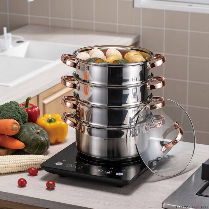 Set de 5 piese, oala pentru fiert cu abur, inox, diametru 22 cm,