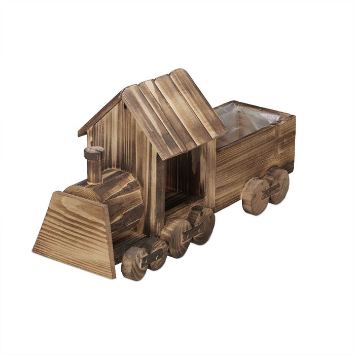 Trenulet decorativ cu suport pentru flori lemn flambat 21 x 38 x 13 cm