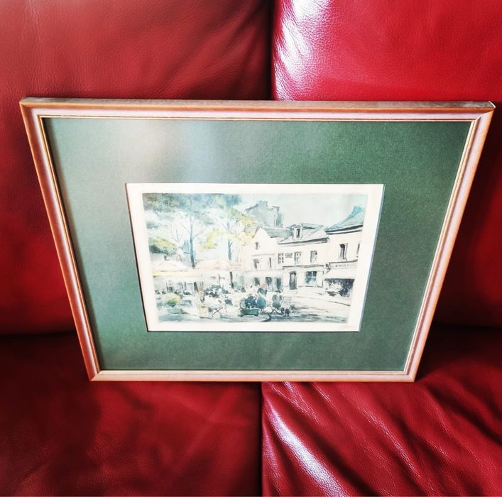 Картина френско изкуство офорт градски пейзаж Париж подпис Марсел Баро