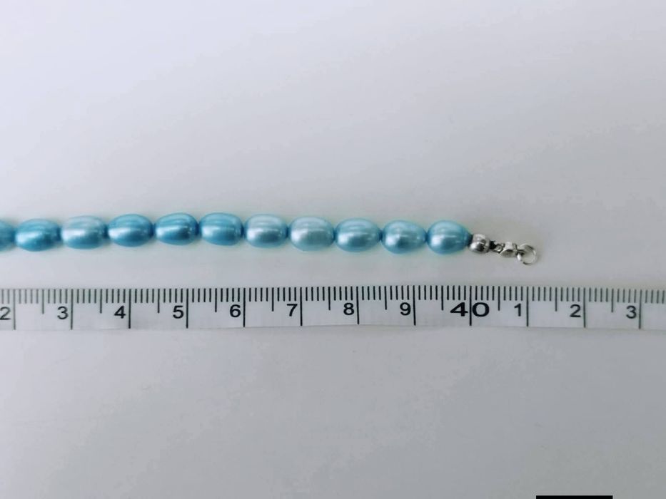 Set lant/colier, bratara si cercei argint 925, perle cultura albastru