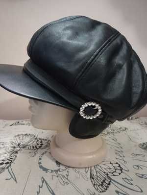 Дамски каскет Естествена кожа Черен