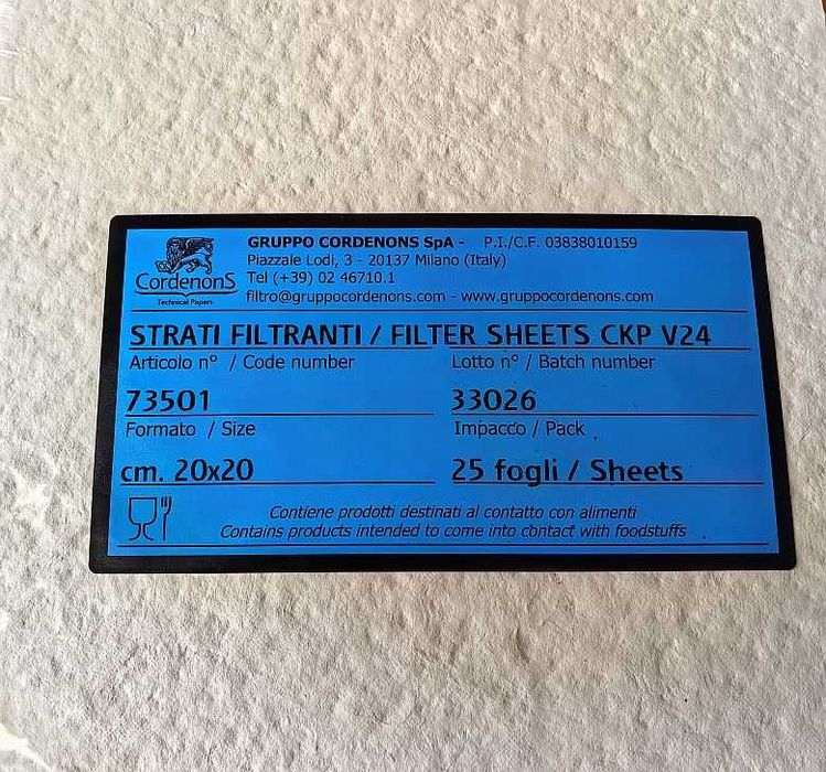 Cartoane filtrante Rover, Colombo, pentru filtre de vin 20 X 20 cm