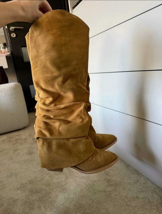 Cizme piele intoarsa camel - Marimea 37