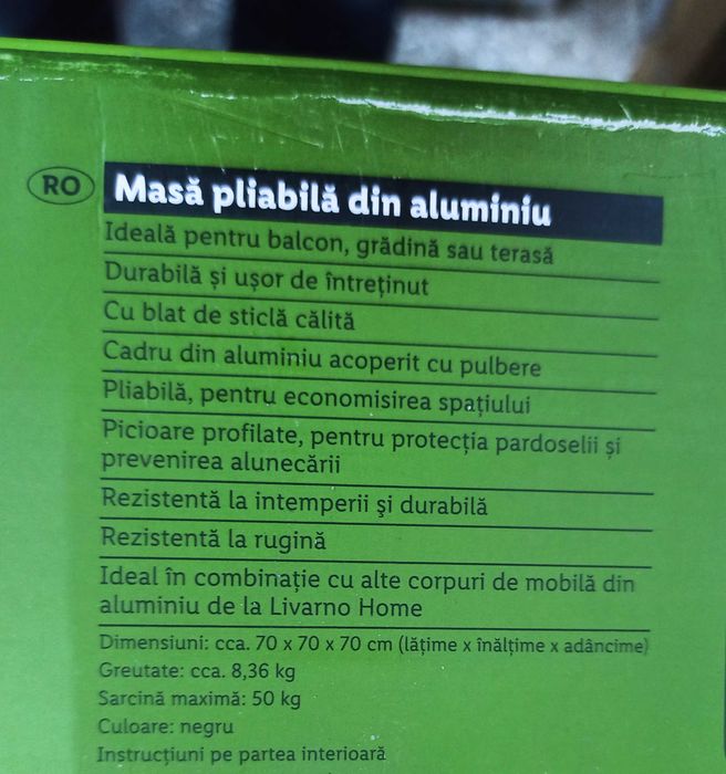 Masă grădină pliabilă din aluminiu. (NOUĂ)