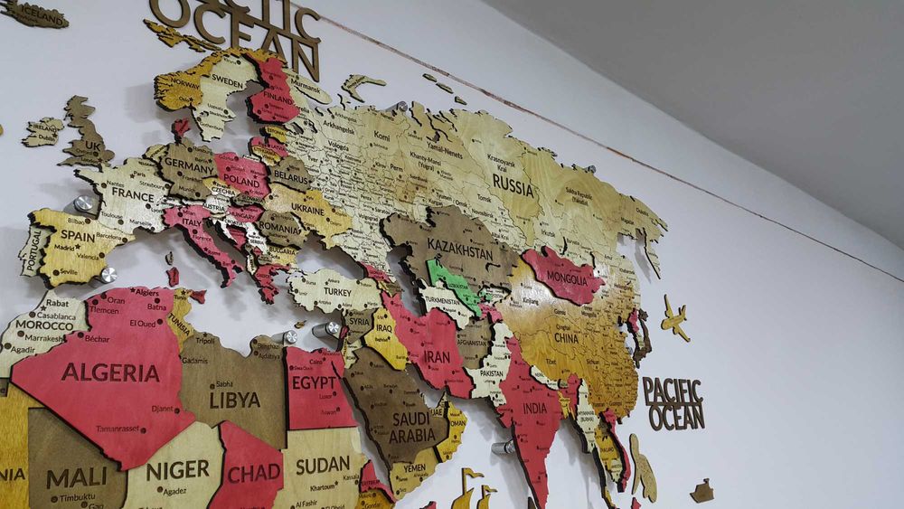 3D Yog‘och Dunyo Xaritalari, 3d karta mira, 3д карта мира