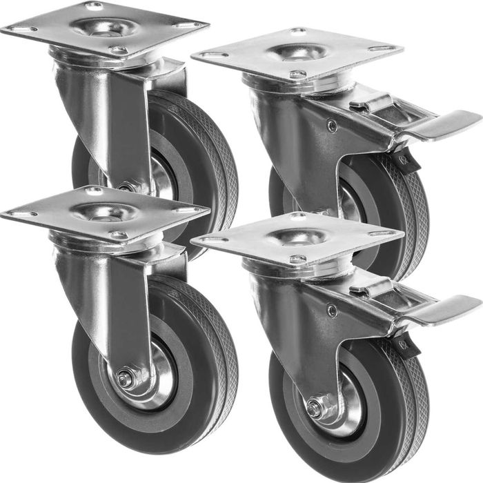 Set 4 roti pivotante cu frana cauciuc silentioase rotatie 360° 7.5 cm