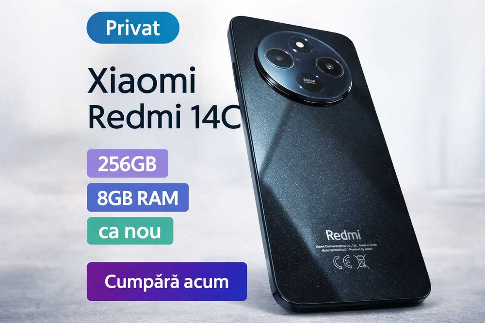 Telefon Xiaomi Redmi 14C, 50MP, 256GB, 8GB RAM, IMPECABIL, GLITTER