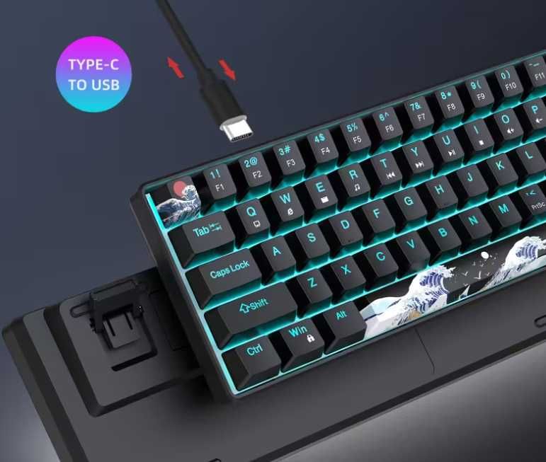 Механична геймърска клавиатура 60% (68 клавиша) със сини суичове