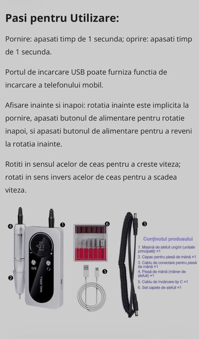Freza Unghii Profesională BYONDSELF 45.000 RPM – Portabilă, 10h Autonomie, Nouă