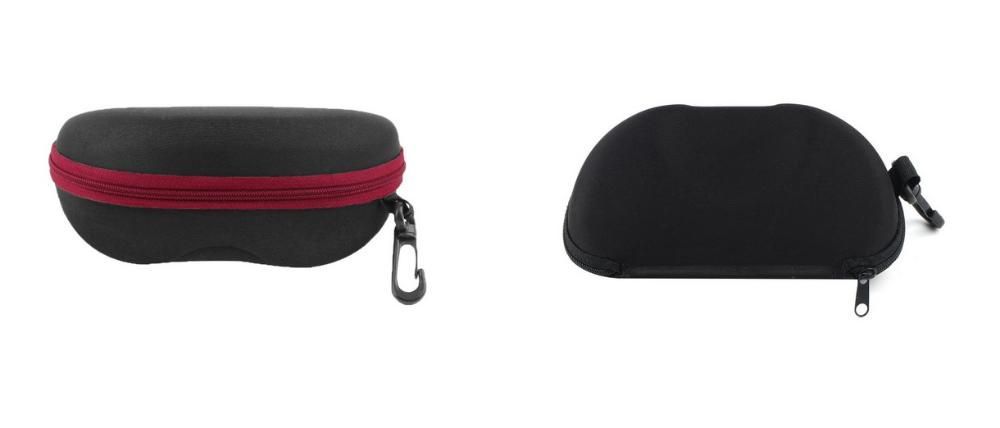 Toc ochelari rigid negru, rama rosie, agatatoare rucsac