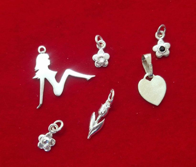 AG163,set 6 pandantive argint 925, noi/marcate, pretabil martisoare