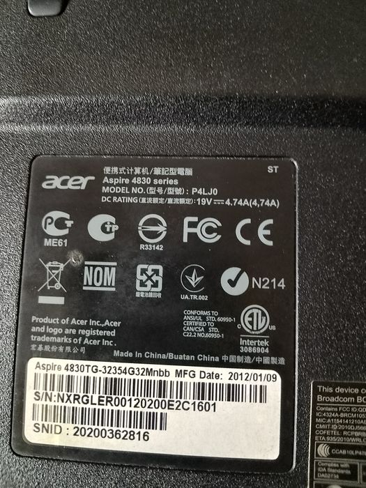 Ноутбук Acer Aspire 4830