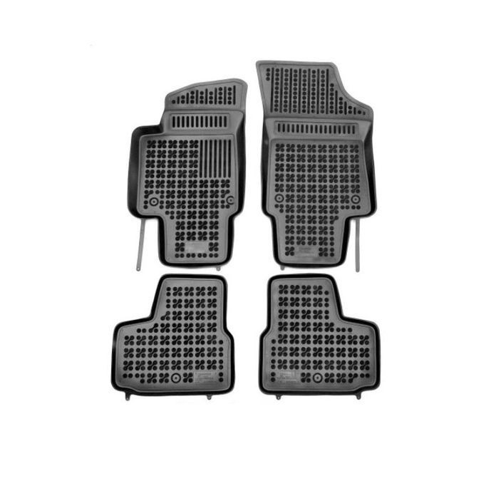 Set covorase auto din cauciuc Seat MII, 05.20, Skoda Citigo, 05.2017; Citigo, 05.20; VW UP!, 04.2016; UP!, 09.20, presuri tip tavita, negru; elastomer